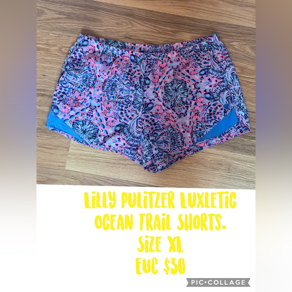 Lilly Pulitzer Luxletic Athletic Shorts - Pink and Blue Pattern